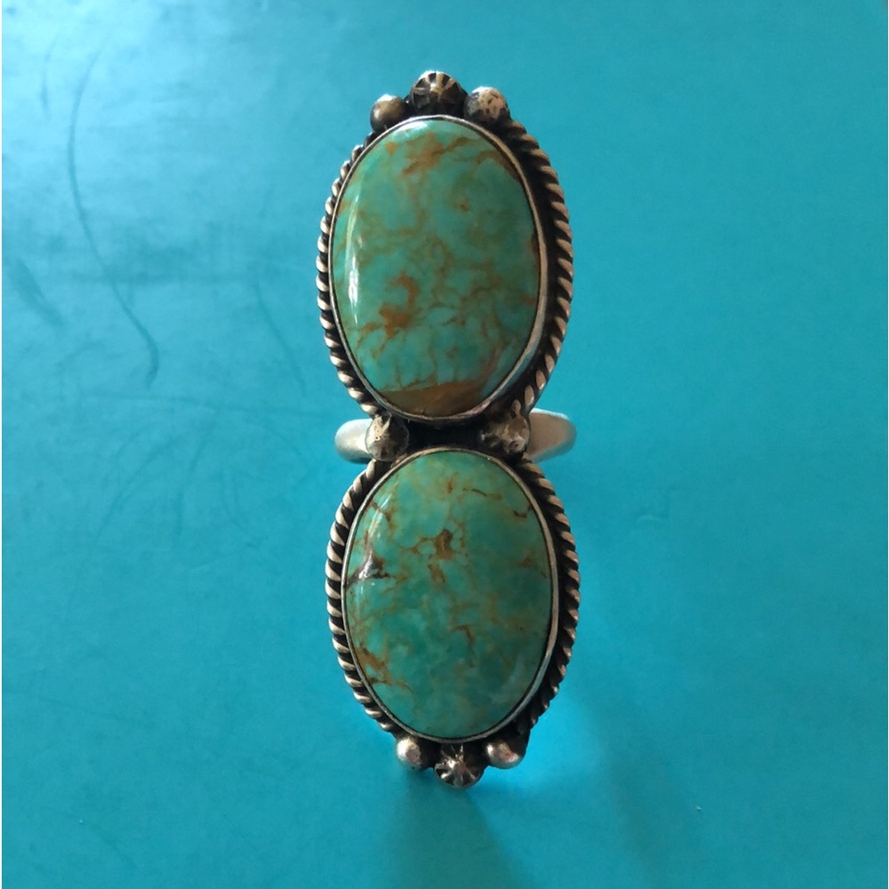 2 stone Royston turquoise and 925 ring size 9 by Augustine Largo.